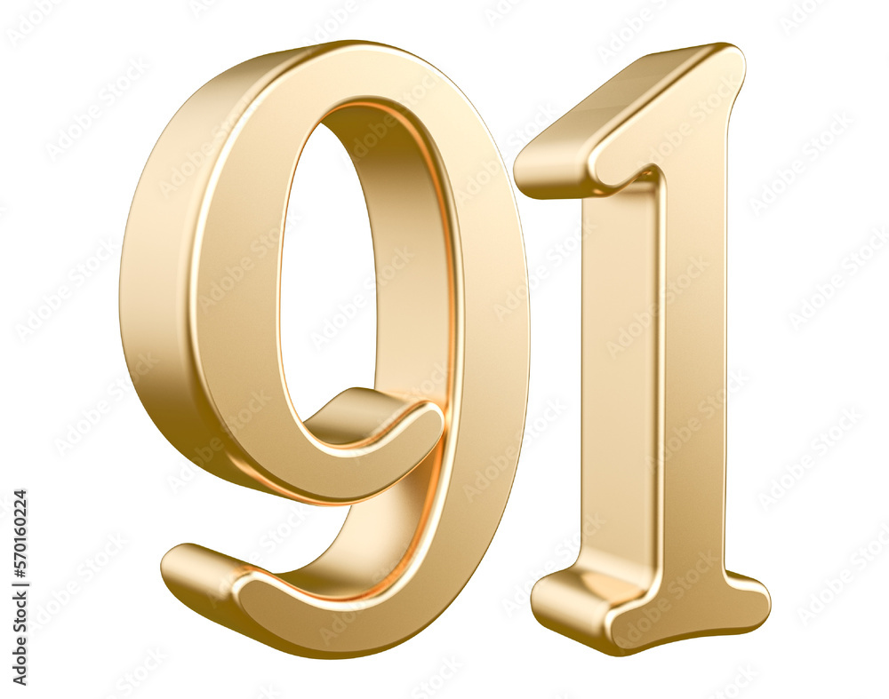 3d gold modern number 91 with Generative AI 3d gold modern number 91 with Generative AI