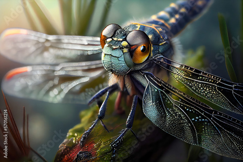 Close up dragonfly in meadow. Ai generated © Areerat