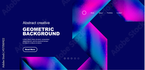 Triangles with fluid gradients, abstract landing page background. Minimal shapes composition for wallpaper, banner, background, leaflet, catalog, cover, flyer