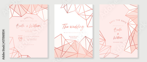 Luxury wedding invitation card background vector. Elegant geometric line art frame with metallic red gold background premium design illustration for wedding and vip cover template, banner, poster.