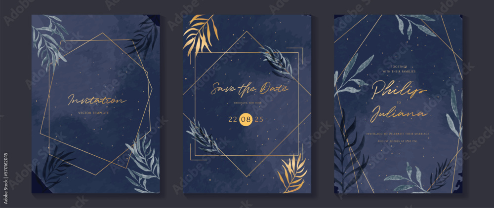 Luxury wedding invitation card background vector. Golden geometric ...