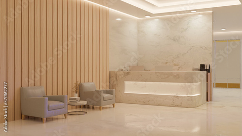 Luxury and elegance beauty salon or office reception area interior with marble reception counter