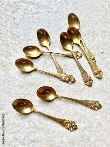 Collection of Gold Color Spoon with carving 