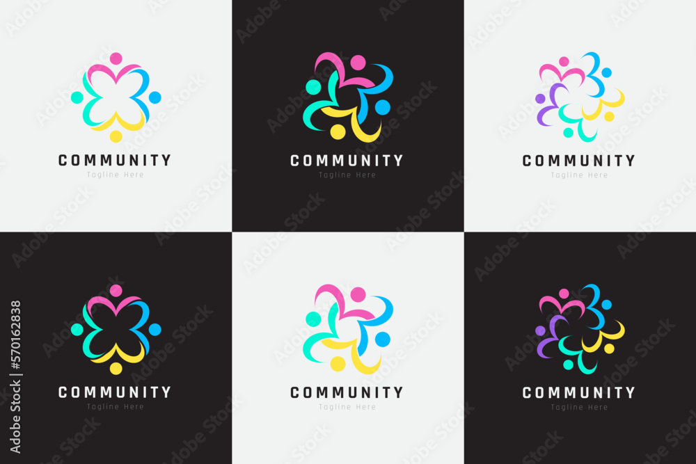 Creative colorful of people and community logo design for teams or groups collection