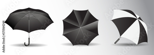 set of realistic striped umbrella in various type.