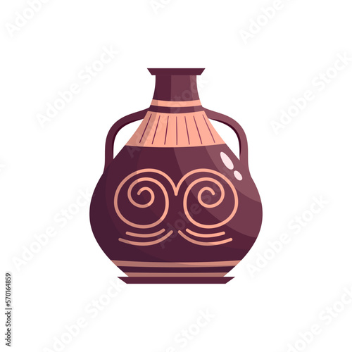 Greek vase ancient jar isolated. Ceramic vase with greek symbol. Cartoon vector illustration. Pottery jar earthenware antique design