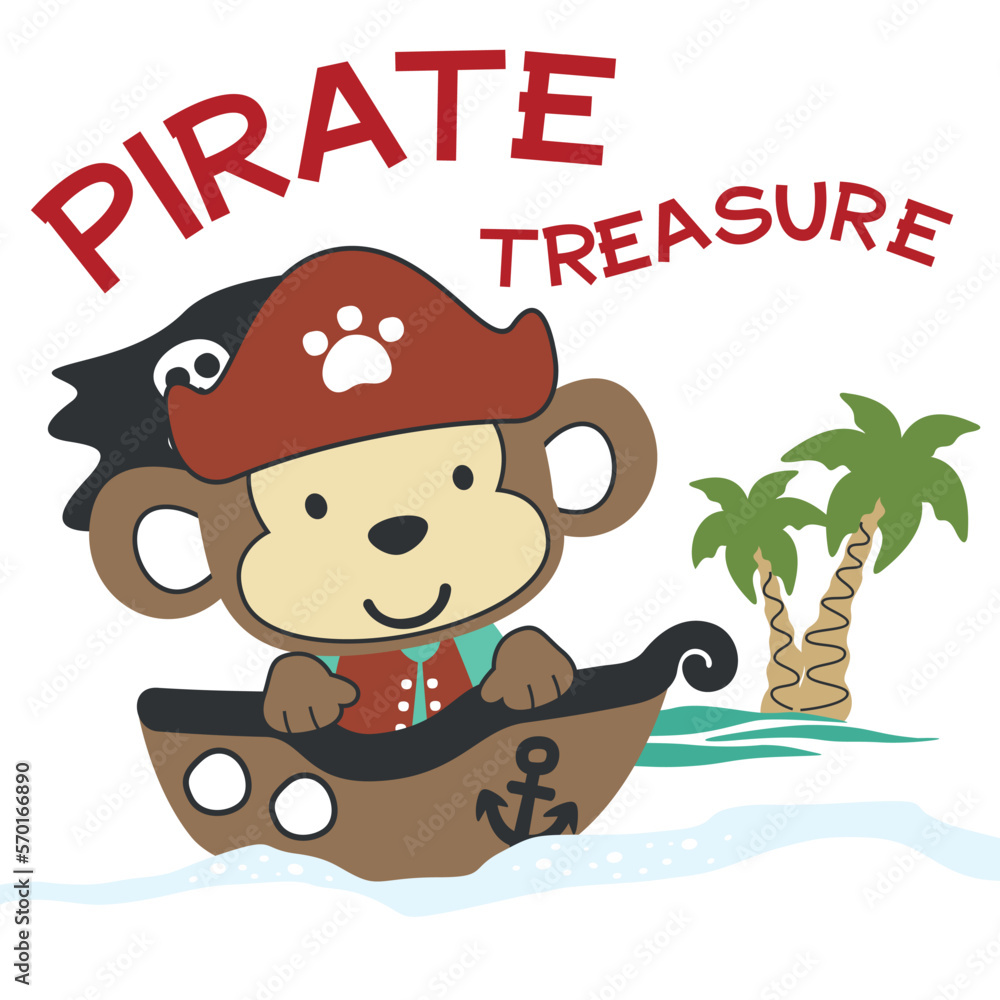 Obraz premium Vector illustration of funny monkey pirate, suitable for stickers and t shirts kids baby, t shirt print design, fashion graphic and other decoration.