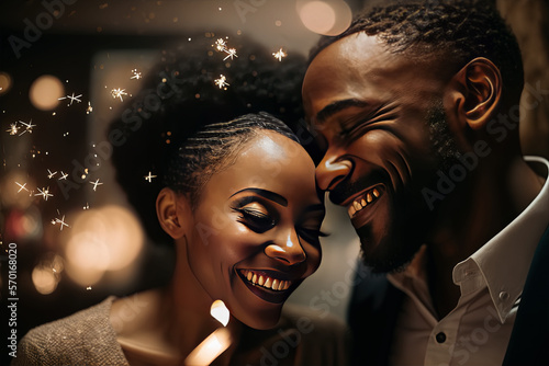 Pareja afroamericana celebrando el día de San Valentín. Imagen generada usando Inteligencia Artificial, AI generativa, IA photo