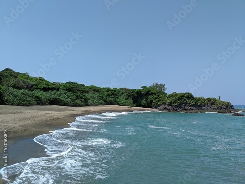 virgin beach on the sea with a very healthy forest full of trees and blue water in veracruz, roca partida region, tuxtlas, mexico, america