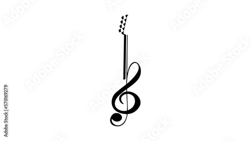 Bass guitar like G-clef shape Staff treble clef notes musician concept vector isolated on transparent background. Illustration of guitar music sound, jazz, classical music.