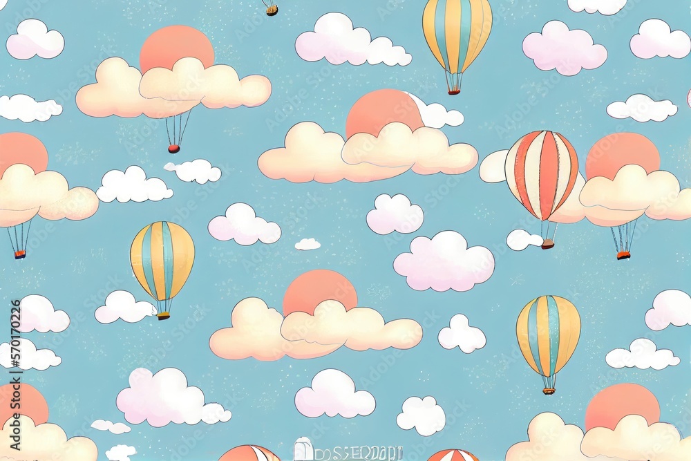 Obraz premium Colorful balloons floating on pattern sky background.Ai generated