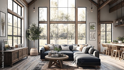 Fotografia Large open modern farmhouse living room