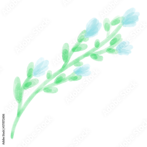 Green Branch Blue Flowers on transparent background 