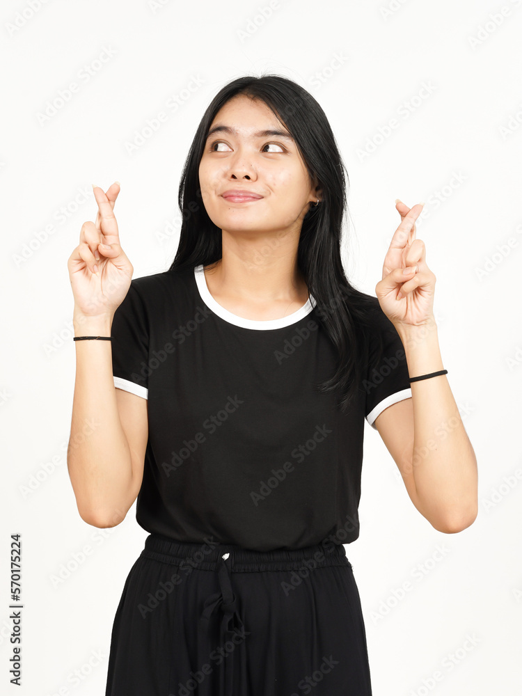 Showing Lucky Finger wishes for good luck Of Beautiful Asian Woman Isolated On White Background Showing Lucky Finger wishes for good luck Of Beautiful Asian Woman Isolated On White Background