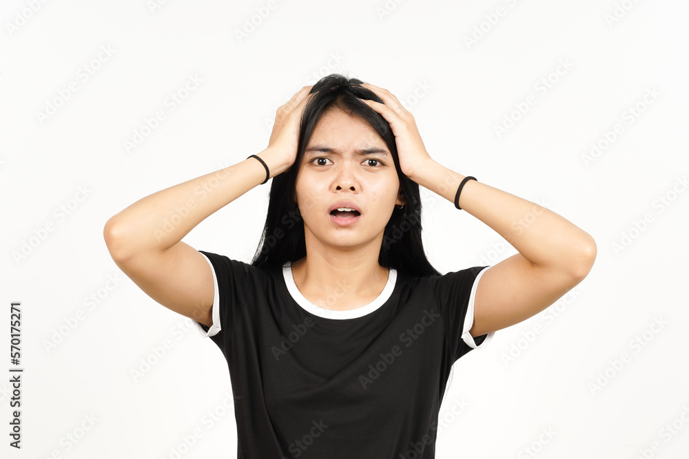 Hands On Head With Shocked Face Expression Of Beautiful Asian Woman Isolated On White Background Hands On Head With Shocked Face Expression Of Beautiful Asian Woman Isolated On White Background