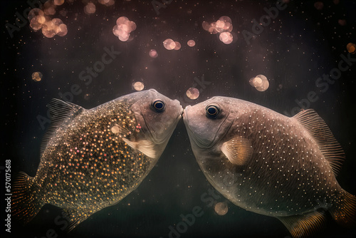Pareja de peces enamorados, celebración del día de San Valentín, Imagen generada usando inteligencia artificial, arte generativo, ia generativa, generativa, AI photo