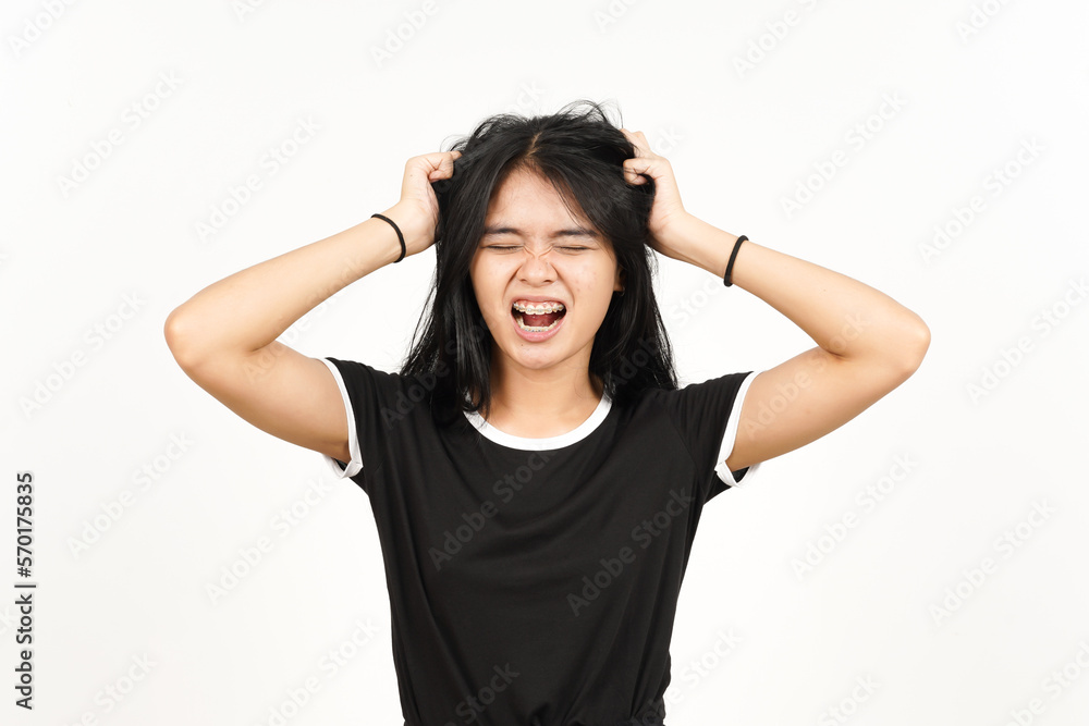 Angry Stressed and Pull Hair Of Beautiful Asian Woman Isolated On White Background Angry Stressed and Pull Hair Of Beautiful Asian Woman Isolated On White Background