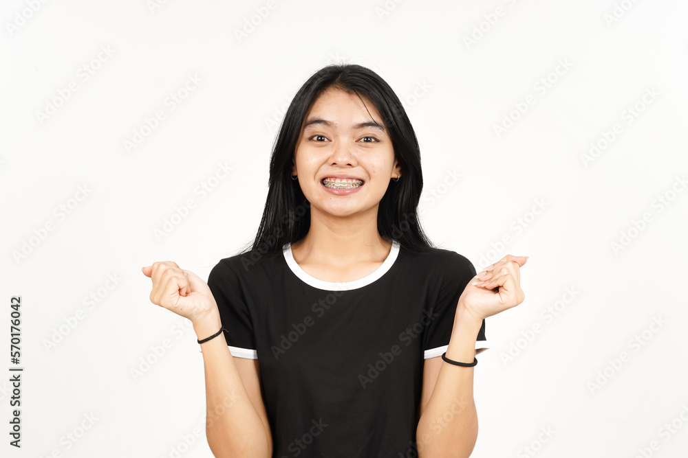 Yes Excited and Celebration gesture Of Beautiful Asian Woman Isolated On White Background Yes Excited and Celebration gesture Of Beautiful Asian Woman Isolated On White Background