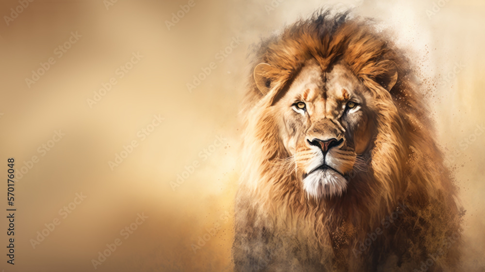 Lion with copy space background. World wildlife day concept. Generative ai.