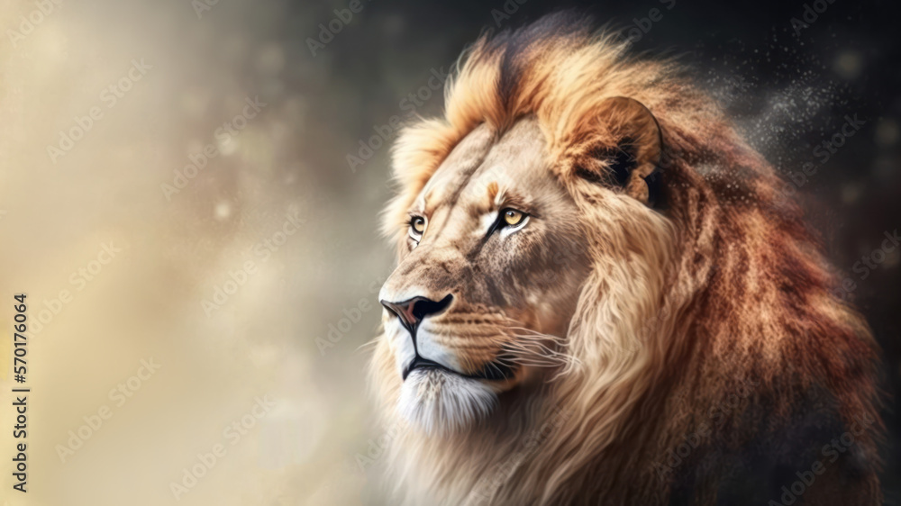 Lion with copy space background. World wildlife day concept. Generative ai.