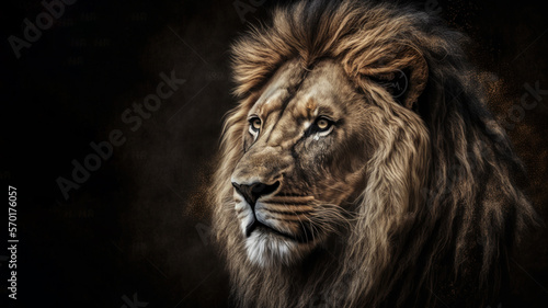 Lion with copy space background. World wildlife day concept. Generative ai. © ant