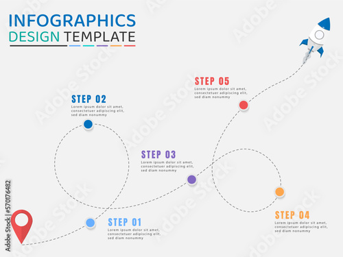 Timeline Creator infographic template. 5 Step timeline journey, calendar Flat simple infographics design template. presentation. Business concept with 5 options, vector illustration.