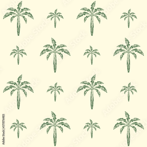 Palm tree Seamless pattern Vintage illustration Grunge texture Vector illustration Isolated on bieige background