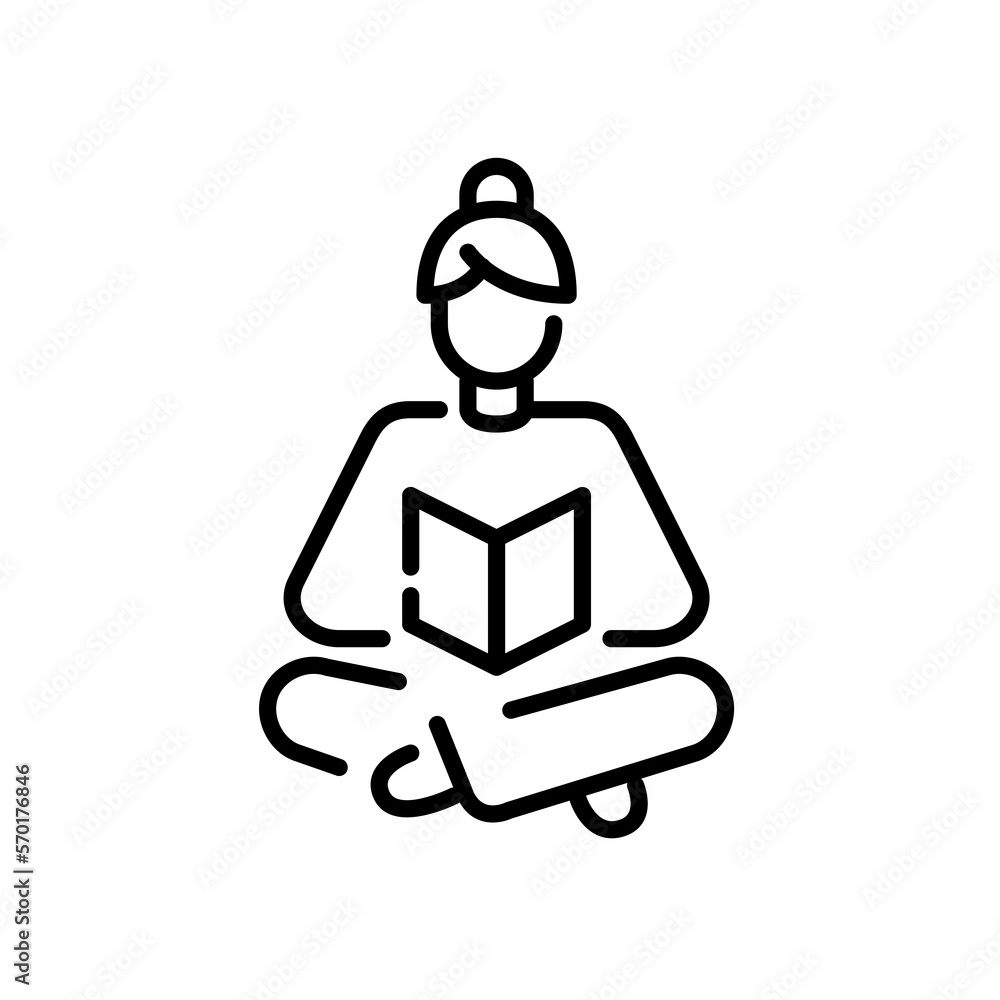 Woman sitting with legs crossed reading a book or magazine. Pixel perfect, editable stroke line icon Woman sitting with legs crossed reading a book or magazine. Pixel perfect, editable stroke line icon