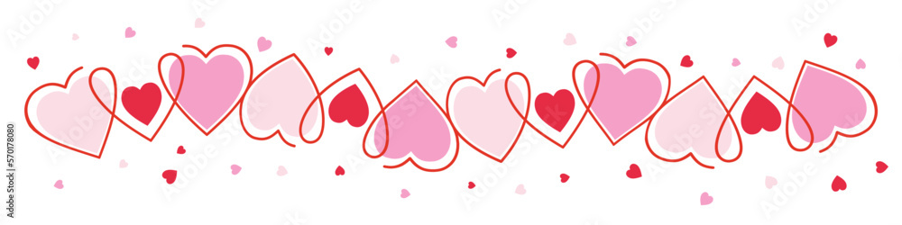 Design of banner with hearts on white background. Mother’s Day, Women’s Day, and Valentine’s Day decorations. Vector