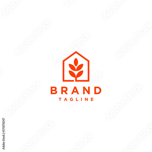 Grain inside The House Icon Logo Design. Wheat Barn Line Forming House Symbol Design.