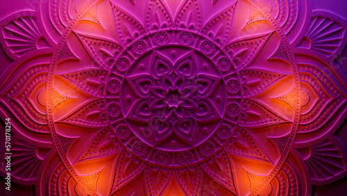 Pink Mandala Design Wallpaper. Three-dimensional Diwali Festival Concept. 3D Render. photo