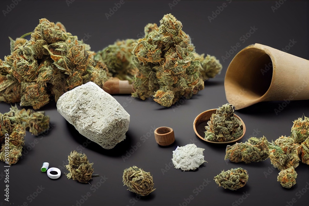 Preparing a joint and drug paraphernalia concept theme with herb girder