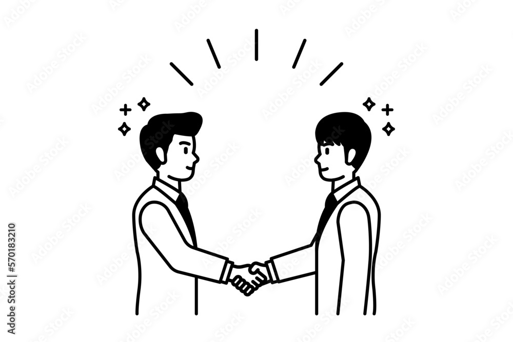Illustration of a businessman shaking hands with a business partner for business partnership, contract, or merger Illustration of a businessman shaking hands with a business partner for business partnership, contract, or merger