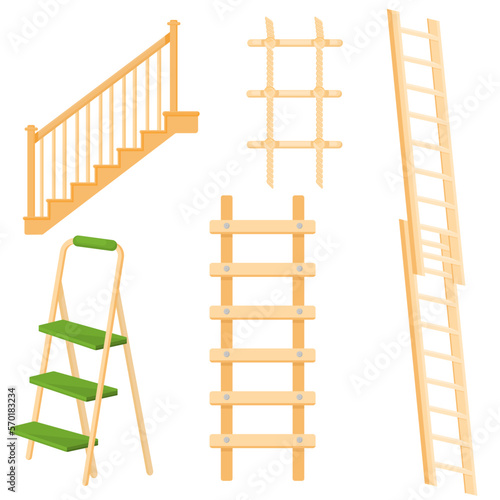 Vector image of a wooden staircase. The concept of construction, repair and other works. A design element.