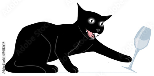 black cat drops wine glass
