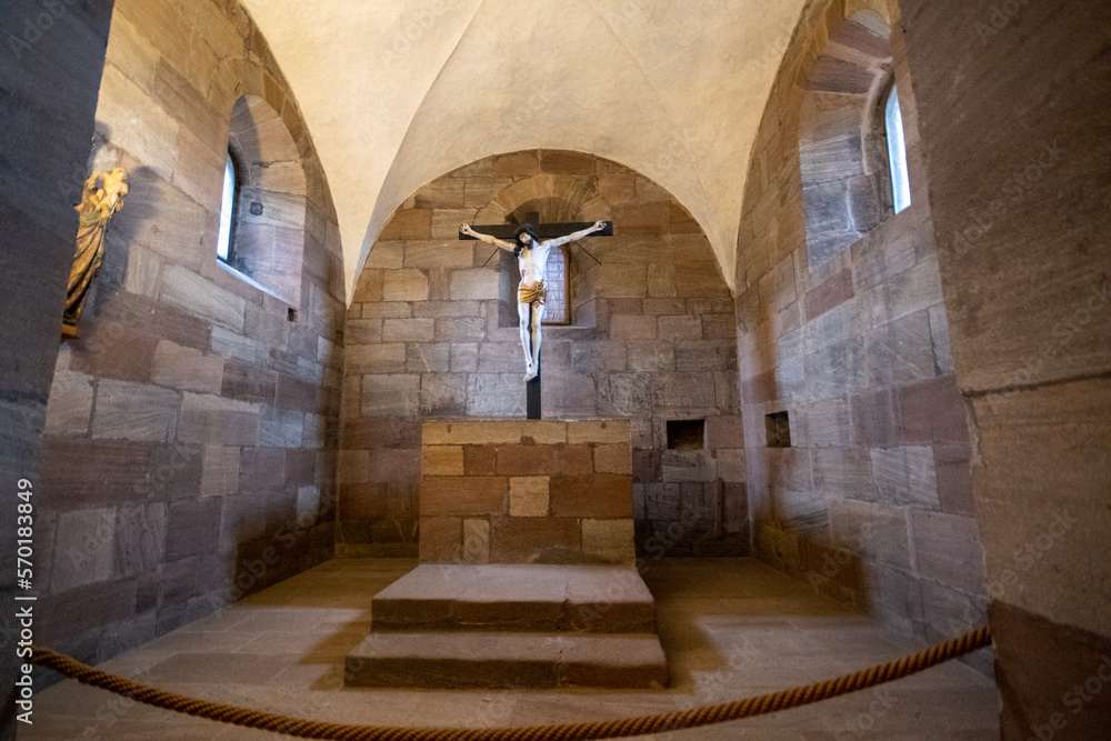 Ancient crucifixion Jesus cross in the cathedral of the royal palace of Nuremberg, Germany