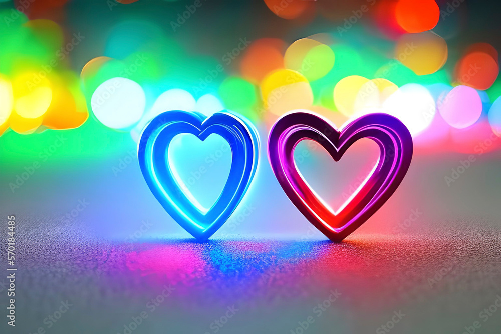 The heart shapes on abstract light neon glitter background in love concept for valentines day with sweet and romantic. Neon heart glowing background space for text. Design and digital material. The heart shapes on abstract light neon glitter background in love concept for valentines day with sweet and romantic. Neon heart glowing background space for text. Design and digital material.