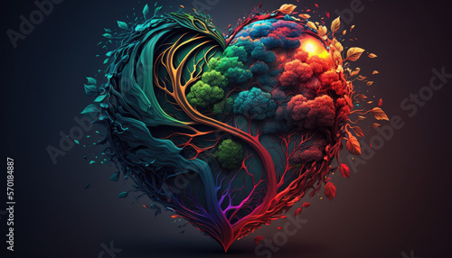 Heart shaped earth. Love and save our planet. Earth Day or Environment day concept in realistic 3D style. Generative AI.