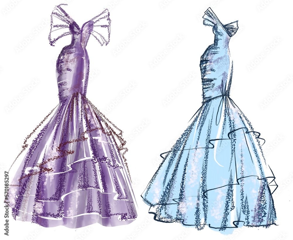 Obraz premium Sketch of an evening dress. Fashion Illustration on a white background. Ideas for print.