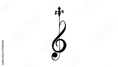 Cello like a G key shape, Staff treble clef notes musician concept vector isolated on transparent background. Illustration of guitar music sound, jazz, classical music.