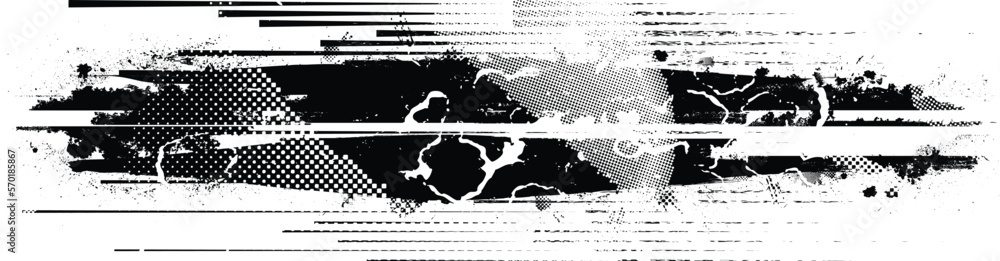 Obraz premium Grunge textured speed lines and halftone dots . Vector Illustration .Grunge textured banner . Design element . Abstract geometric shape . 