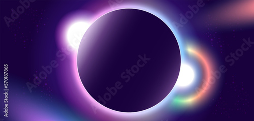Set of glowing neon color circles round curve shape, aurora circle center of aurora around on the dark blue background.with circular shapes for logos.