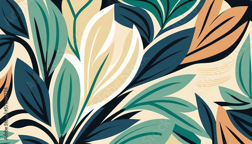 An elegant art deco design featuring lush, organic foliage and botanical elements, evoking the beauty and harmony of nature with a touch of vintage flair. Generative AI