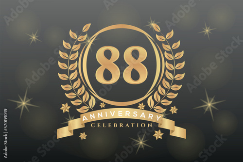 88th anniversary celebration background. Golden numbers with gold ribbon vector design abstract photo