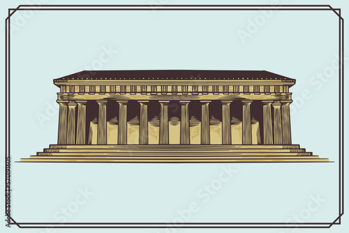 hand drawn ancient greek building in vintage style.