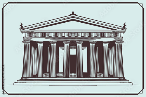 hand drawn ancient greek building in vintage style.