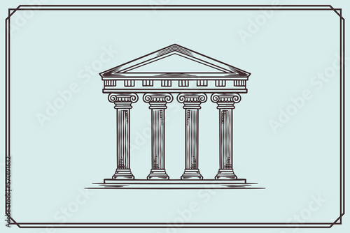 hand drawn ancient greek building in vintage style.