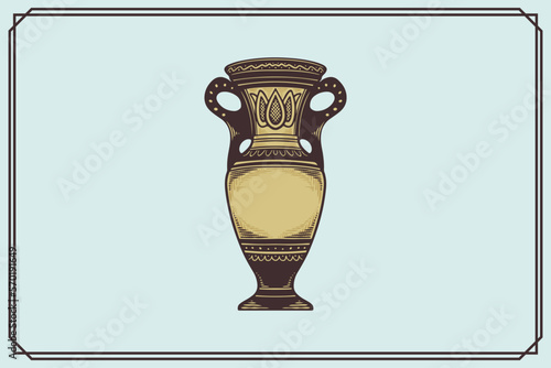 hand drawn ancient greek pottery amphora in vintage style.