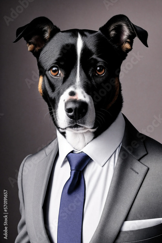 Black business dog in a suit created with Generative AI technology