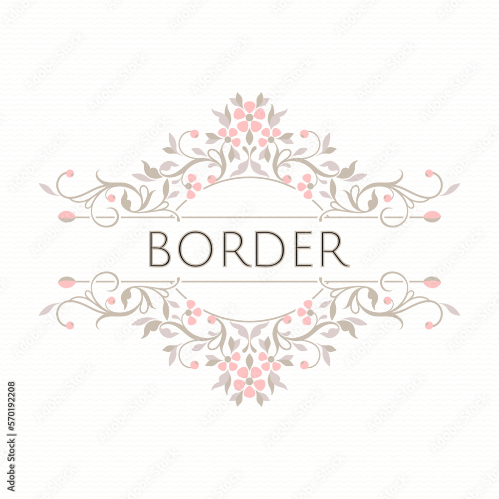 Classic title border. Elegant retrol decor with pink flowers. Decorative frame.